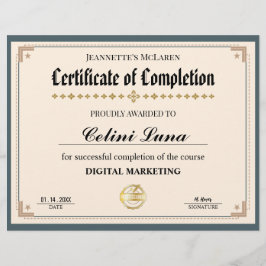 Modernes Green and Gold Certificate of Completion