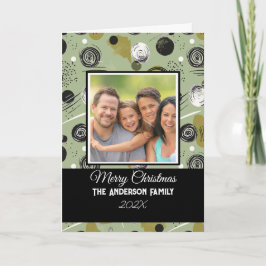 Modernes Green Boho Abstrakte Weihnachtsfamilie Fo Karte