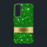 Modernes Green Bokeh Glitzer Case-Mate iPhone Case Samsung Galaxy Hülle<br><div class="desc">Moderne grüne Farbtöne im Stil des Glitzer. Goldakzent und anpassbarer Name/Monogramm.</div>