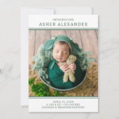 Modernes Green Boy Foto Geburtserklärung Einladung (Vorderseite)