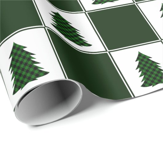 Modernes Green Buffalo Kariertes Weihnachtsbaummus Geschenkpapier (Rolleneckpunkt)