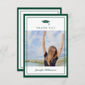 Modernes Green Elegante Script Abschluss Foto Dankeskarte (Vorne/Hinten)