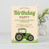 Modernes Green Farm Traktor Kindergeburtstag Party Einladung (Stehend Vorderseite)