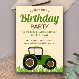 Modernes Green Farm Traktor Kindergeburtstag Party Einladung