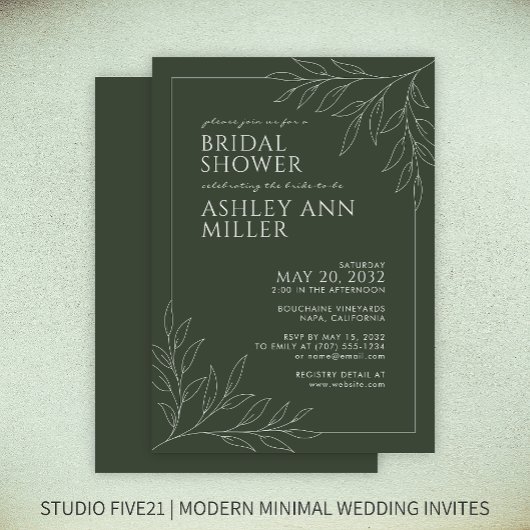 Modernes Green Foliage Kontur Brautparty Einladung