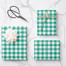 Modernes Green Gingham Karos Pattern Geschenkpapier Set