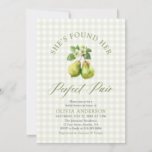 Modernes Green Gingham Perfect Pair Brautparty Einladung (Vorderseite)