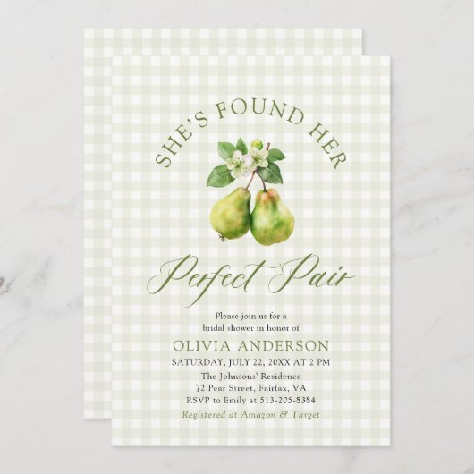 Modernes Green Gingham Perfect Pair Brautparty Einladung (Vorne/Hinten)