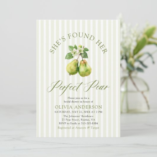 Modernes Green Gingham Perfect Pear Brautparty Einladung (Stehend Vorderseite)