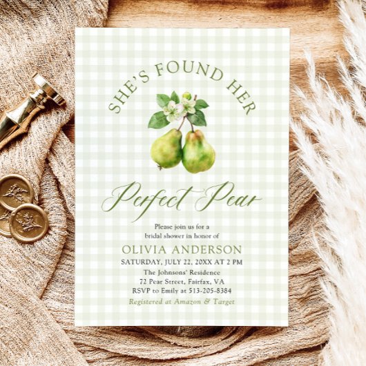 Modernes Green Gingham Perfect Pear Brautparty Einladung