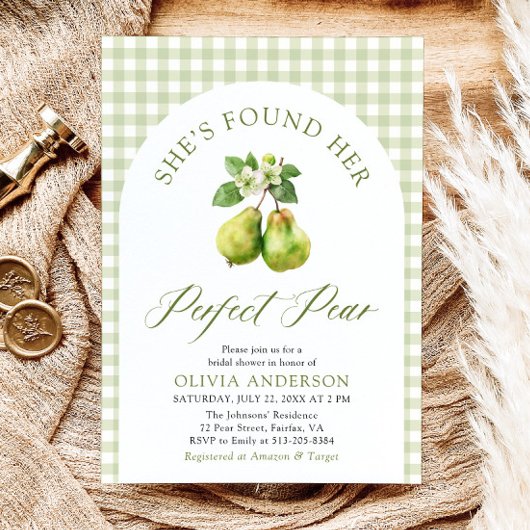 Modernes Green Gingham Perfect Pear Brautparty Einladung
