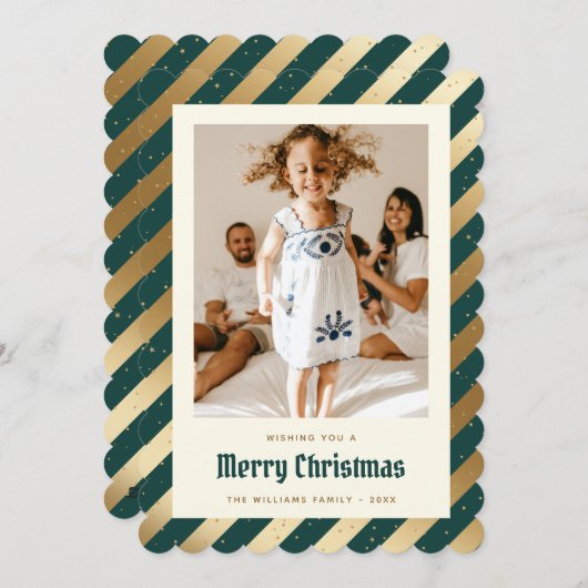 Modernes Green Gold Foto Elegant Frohe Weihnachten (Vorne/Hinten)