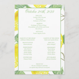 Modernes Green Gold Lemon Wedding Programm