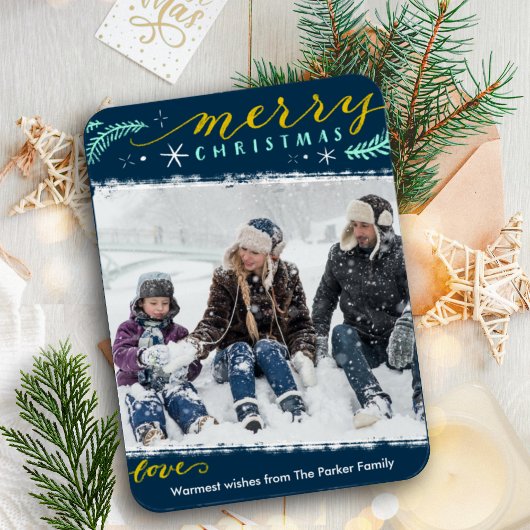 Modernes Green Gold Script Foto Holiday Magnet