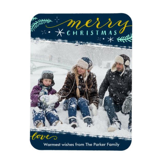 Modernes Green Gold Script Foto Holiday Magnet (Vertikal)