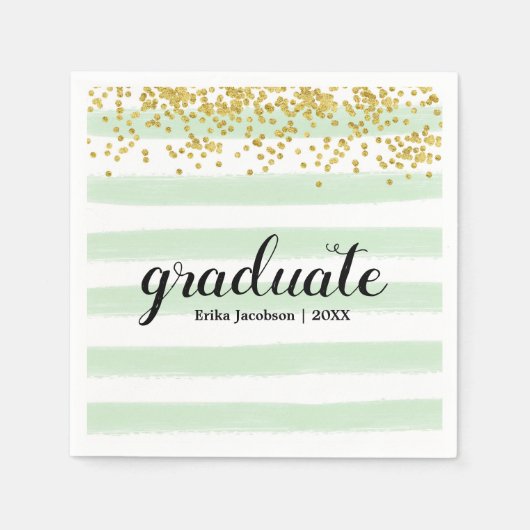 Modernes Green & Gold Streifen Graduate Party Napk Serviette (Vorderseite)