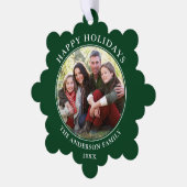 Modernes Green Happy Holidays Foto Ornament Karte (Linke Ecke)