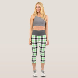 Modernes Green Kariert Tartan Muster Capri Leggings