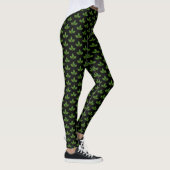 Modernes Green Laurel Leaf Muster auf schwarz Leggings (Rechts)