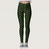 Modernes Green Laurel Leaf Muster auf schwarz Leggings (Vorderseite)