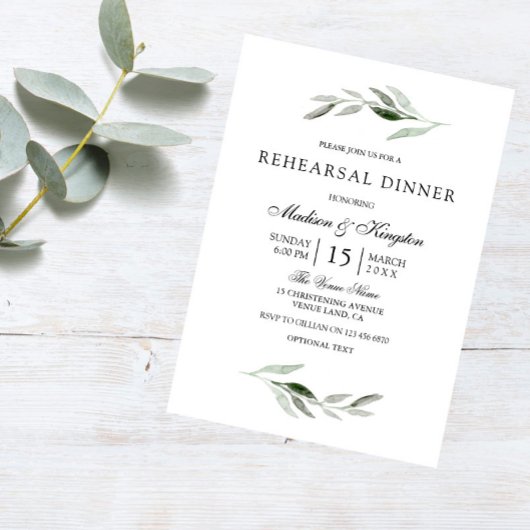 Modernes Green Leaf Elegantes Probe Dinner laden Einladung