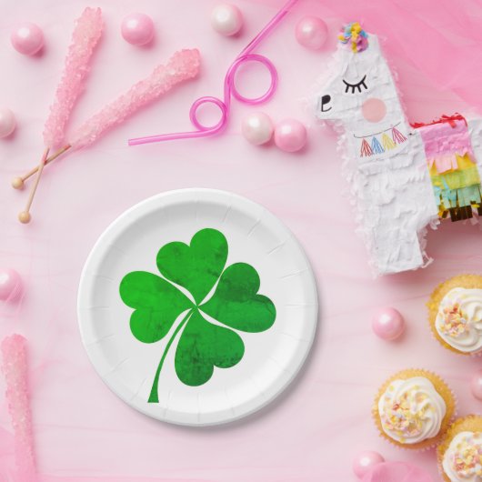 Modernes Green Lucky 4 Blätter Herz Clover Kleebla Pappteller (Party)