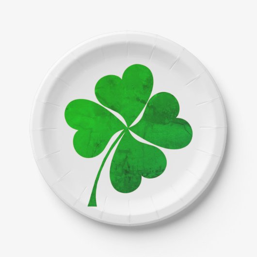 Modernes Green Lucky 4 Blätter Herz Clover Kleebla Pappteller (Vorderseite)