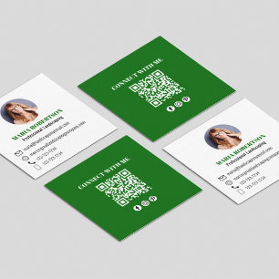 Modernes Green QR Code Social Media Foto Quadratische Visitenkarte