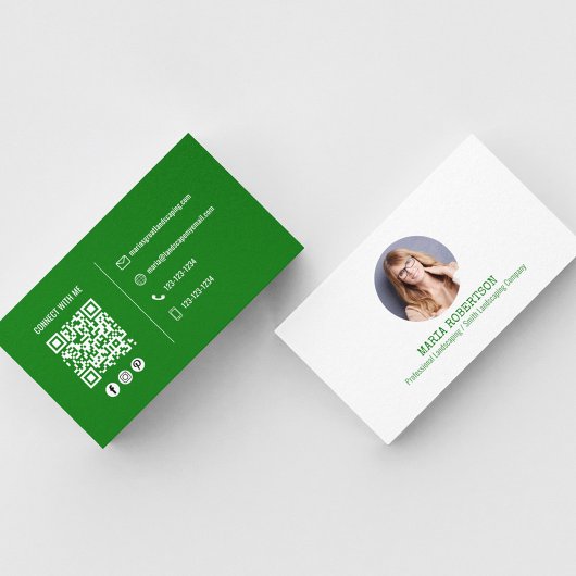 Modernes Green QR Code Social Media Foto Visitenkarte