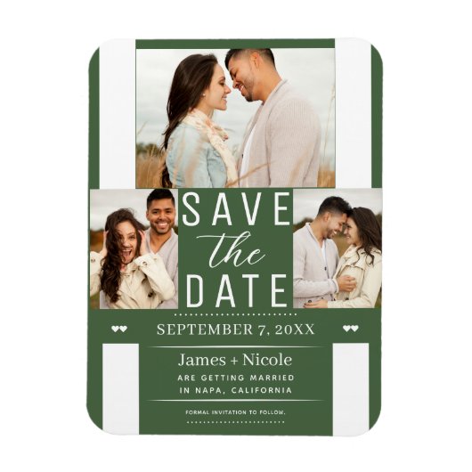 Modernes Green Save the Date Wedding Foto Magnet (Vertikal)