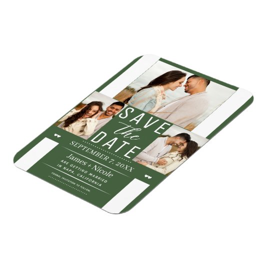 Modernes Green Save the Date Wedding Foto Magnet (Linke Seite)