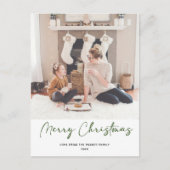 Modernes Green Script Foto Minimalistischer Weihna Feiertagspostkarte (Vorderseite)