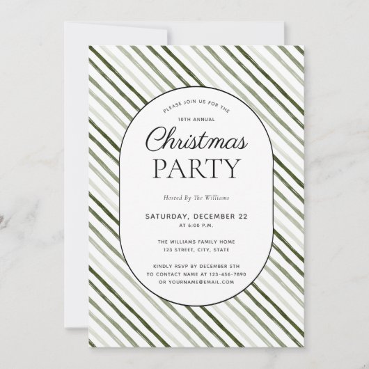 Modernes Green Strip Script Weihnachts-Party Einladung (Vorderseite)