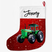 Modernes Green Traktor Red Großer Weihnachtsstrumpf (Rückseite)