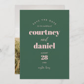 Modernes Green Trendy Foto Save the Date (Vorne/Hinten)