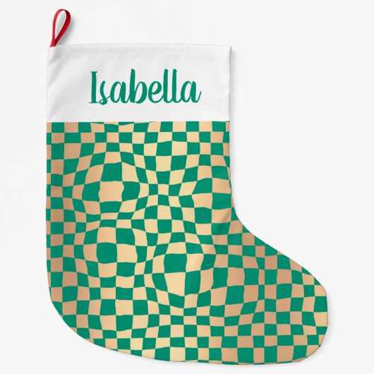 Modernes Green und Gold Schachbrett Muster Großer Weihnachtsstrumpf (Vorderseite)