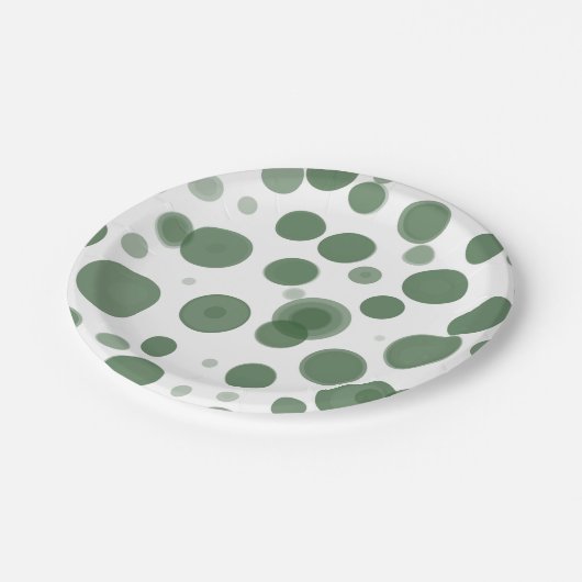 Modernes Green & White Polka Dot Bubbles Party Pappteller (Schrägansicht)