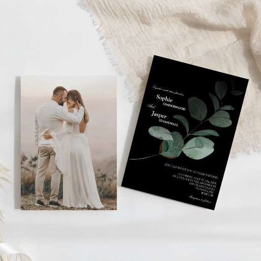 Modernes Greenery Black Foto Wedding Einladung