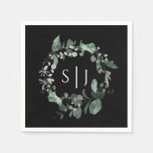 Modernes Greenery Black Wedding Monogram Serviette (Vorderseite)