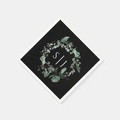 Modernes Greenery Black Wedding Monogram Serviette (Ecke)