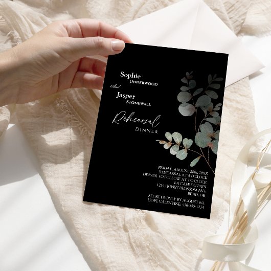 Modernes Greenery Black Wedding Probe Dinner Einladung