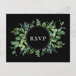 Modernes Greenery Black Wedding RSVP Song Request Einladungspostkarte