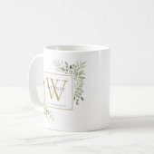 Modernes Greenery Chic Gold Monogram Kaffeetasse (Vorderseite Links)