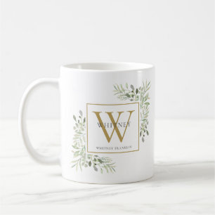 Modernes Greenery Chic Gold Monogram Kaffeetasse