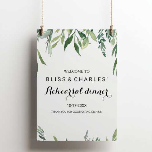 Modernes Greenery Foliage Probe Dinner Willkommen Poster