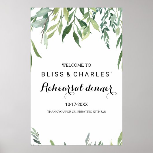 Modernes Greenery Foliage Probe Dinner Willkommen Poster (Vorne)