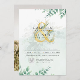 Modernes Greenery FOTO Hochzeit Einladung QR CODE