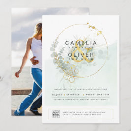 Modernes Greenery FOTO Hochzeit Einladung QR CODE