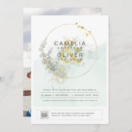 Modernes Greenery FOTO Hochzeit Einladung QR CODE