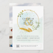 Modernes Greenery FOTO Hochzeit Einladung QR CODE